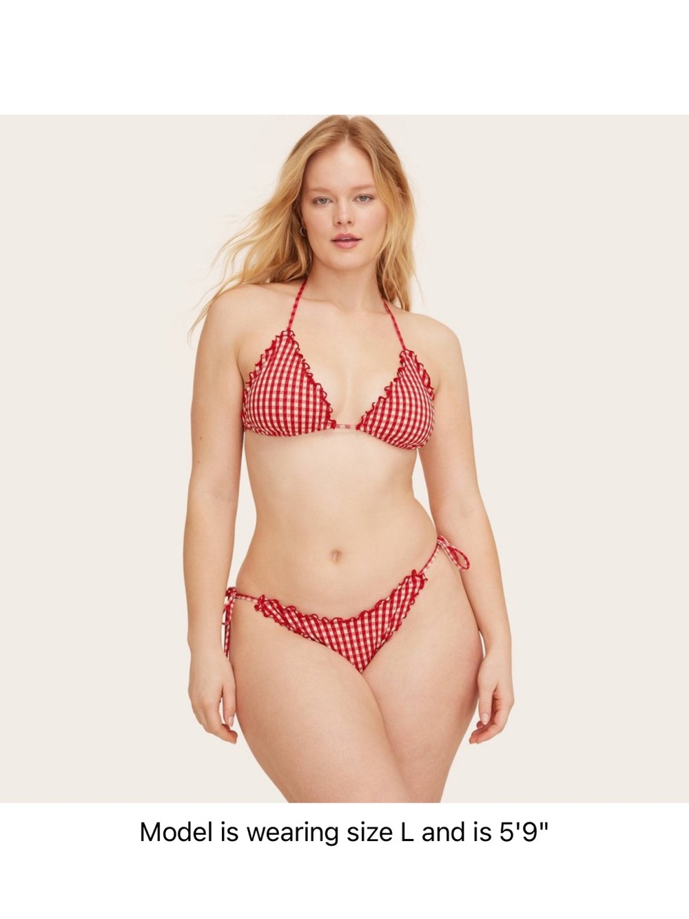 Women's Lettuce Edge Triangle Bikini Top - Parke x Target Red Gingham Check XS - Picture 5 of 9